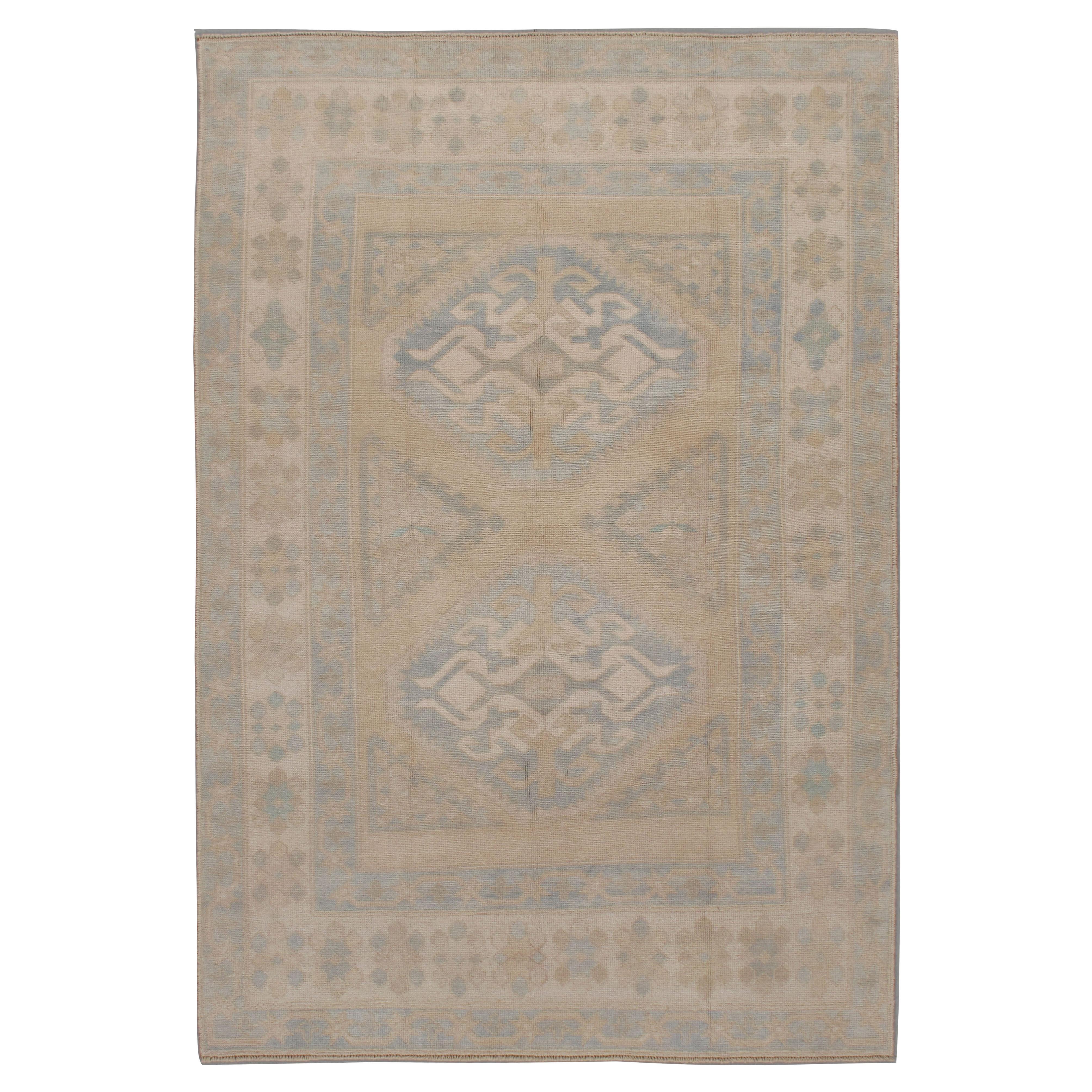 Tapis turc Oushak bleu vintage 4'6 x 6'5