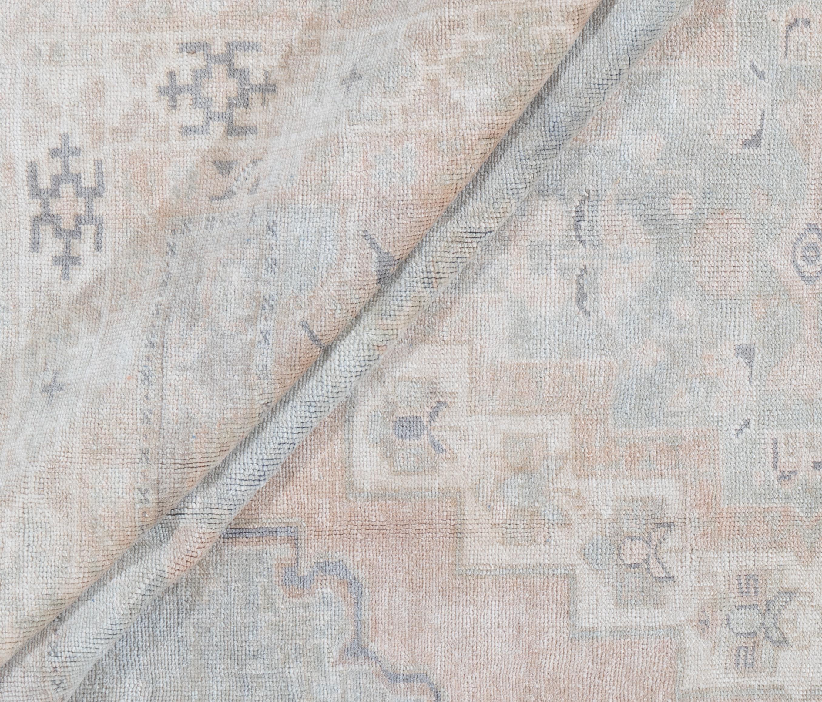 Annodato a mano Tappeto Oushak turco blu vintage 4'4 X 7' in vendita