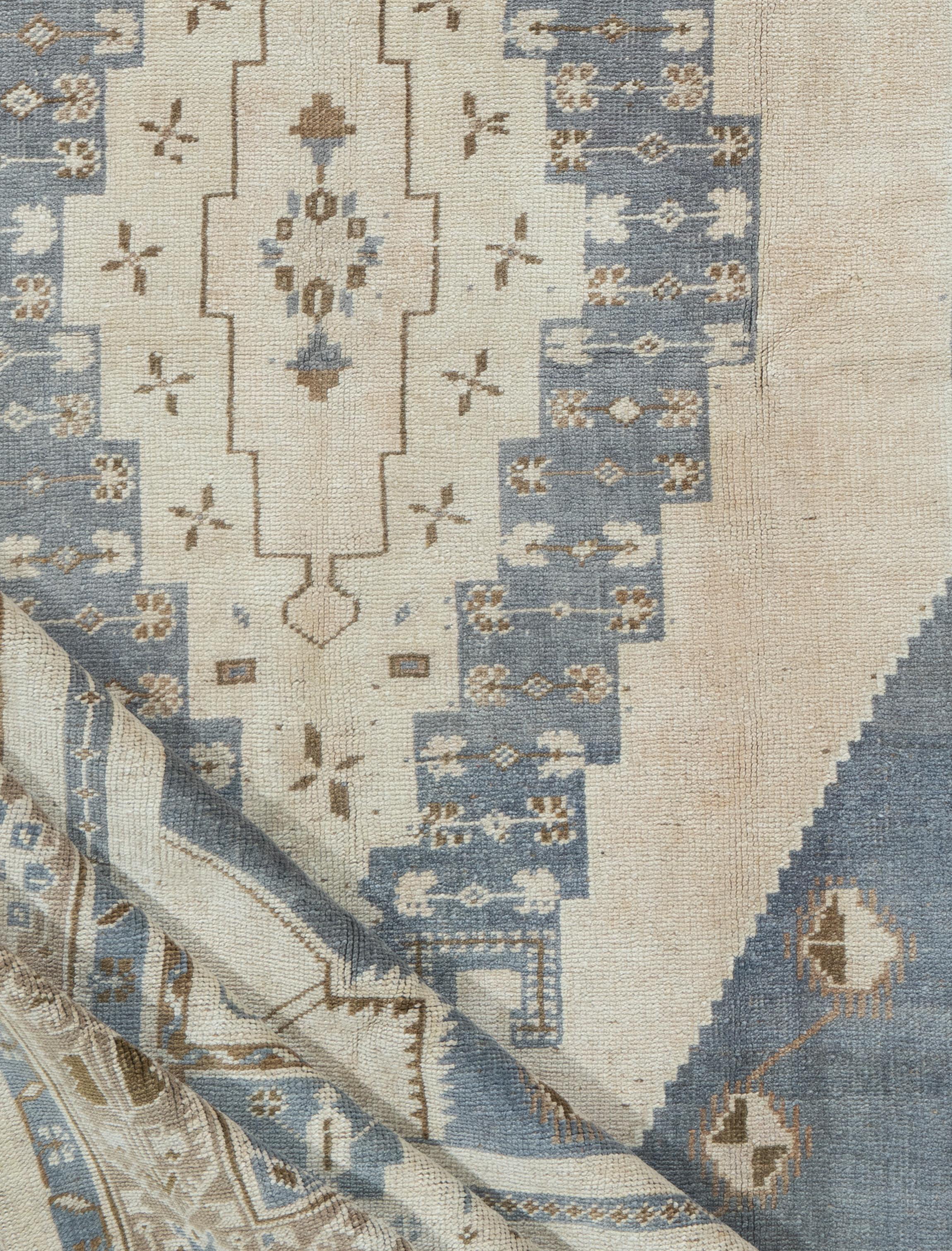 Alfombra Turca Oushak Azul Vintage 4'9 x 8'4 Lana en venta