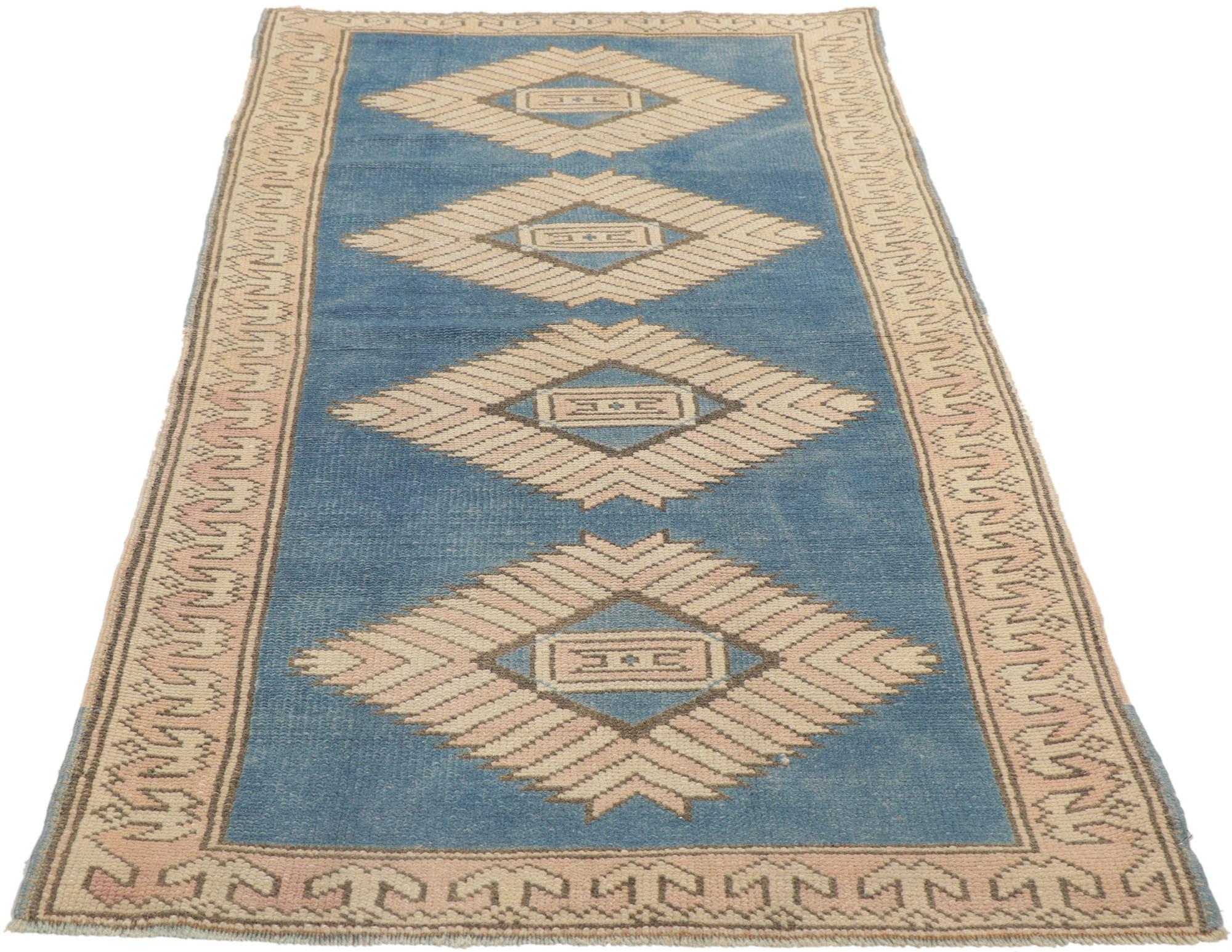 Hand-Knotted Vintage Blue Turkish Oushak Rug, Modern Boho Meets Sophisticated Nomad For Sale