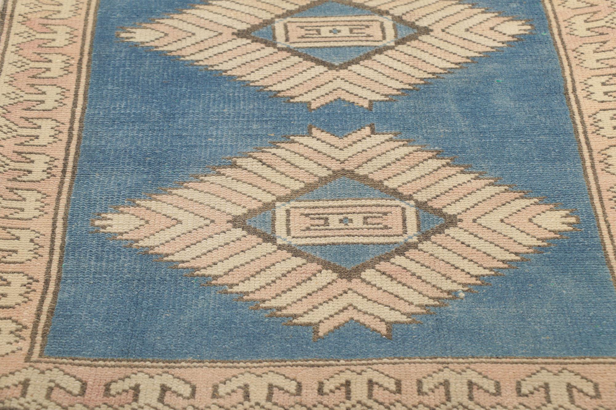 Vintage Blue Turkish Oushak Rug, Modern Boho Meets Sophisticated Nomad In Good Condition For Sale In Dallas, TX