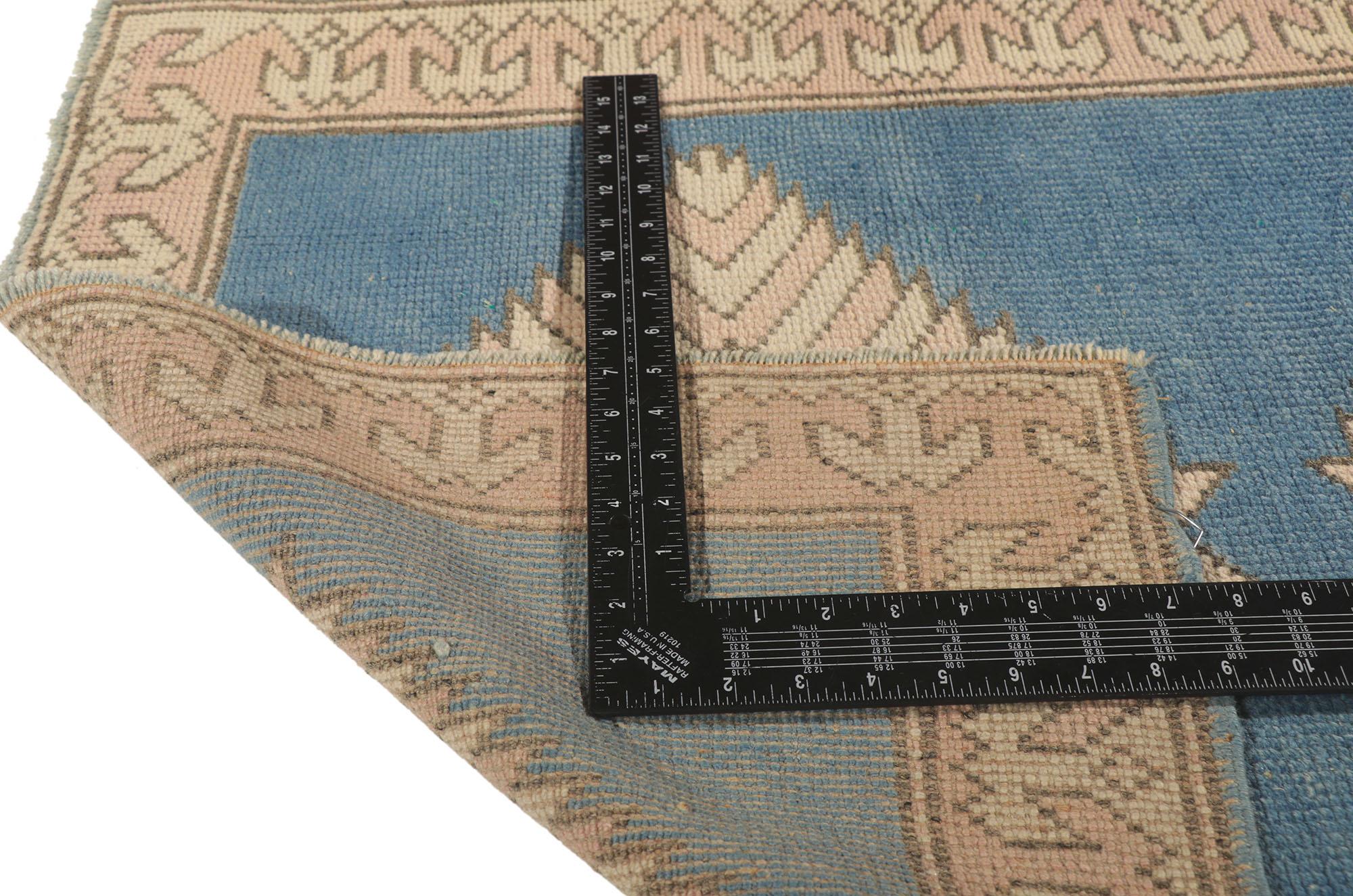 20th Century Vintage Blue Turkish Oushak Rug, Modern Boho Meets Sophisticated Nomad For Sale