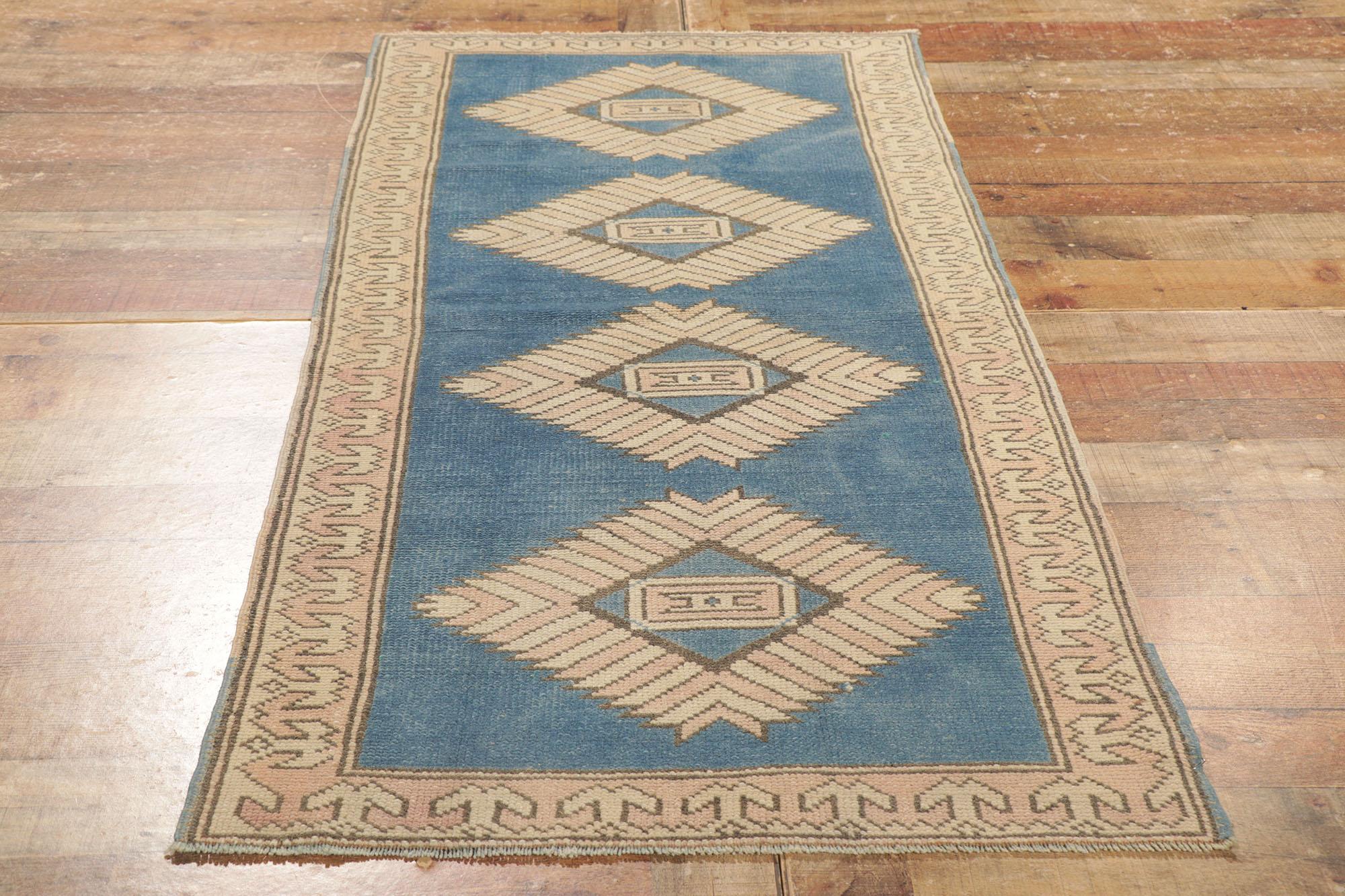 Vintage Blue Turkish Oushak Rug, Modern Boho Meets Sophisticated Nomad For Sale 1