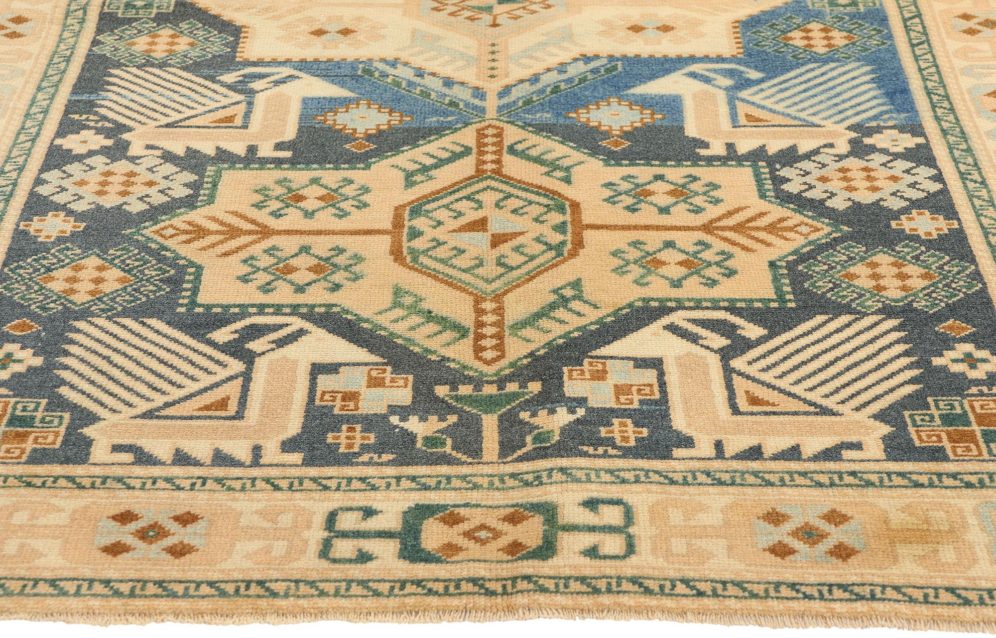 Vintage Blue Turkish Oushak Rug, Sophisticated Nomad Meets Masculine Boho In Good Condition For Sale In Dallas, TX