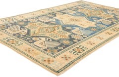 Vintage Blue Turkish Oushak Rug, Sophisticated Nomad Meets Masculine Boho