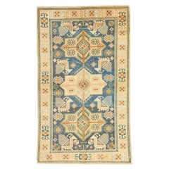 Vintage Blue Turkish Oushak Rug, Sophisticated Nomad Meets Masculine Boho