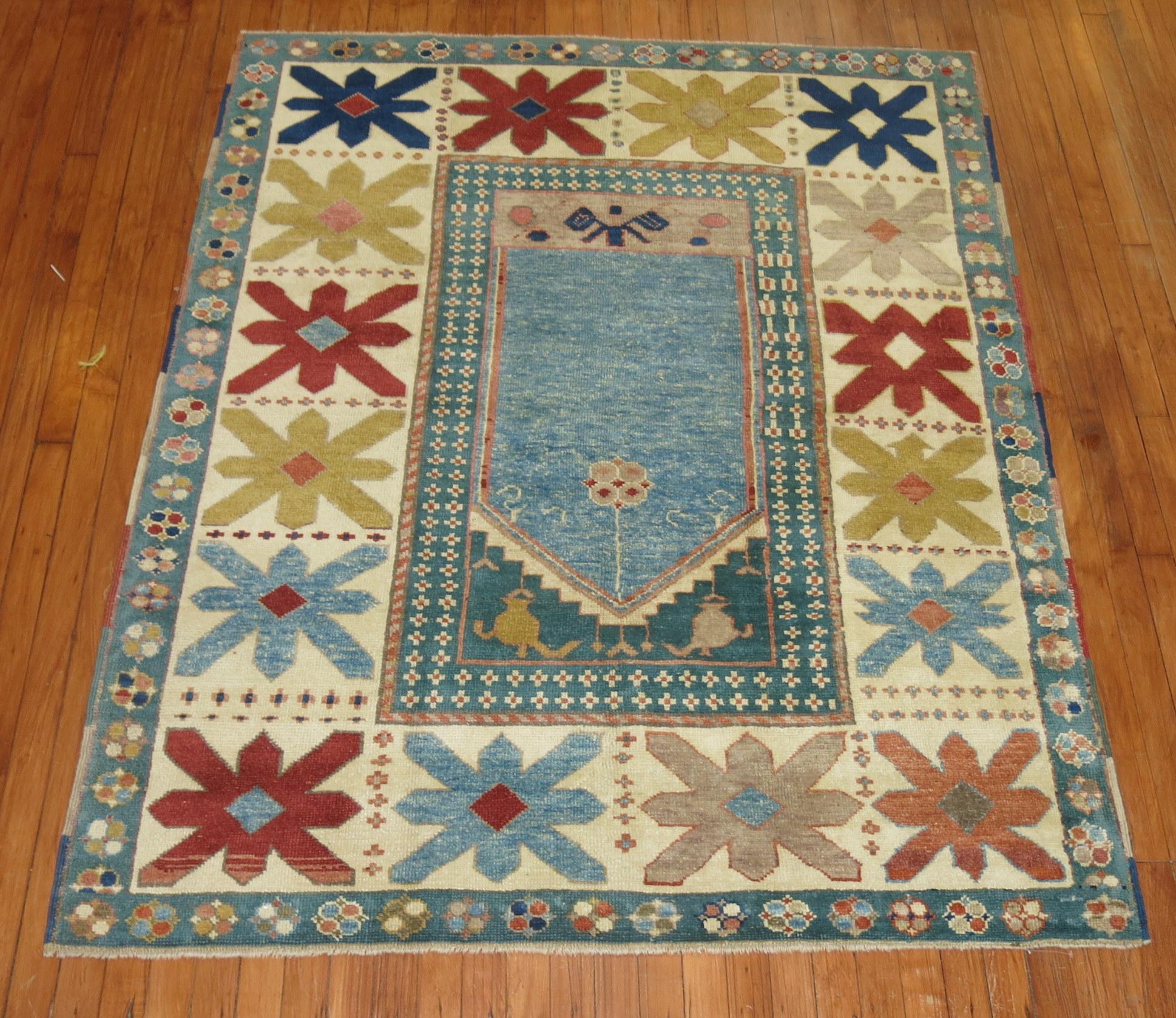 Islamic Vintage Blue Turkish Prayer Rug For Sale