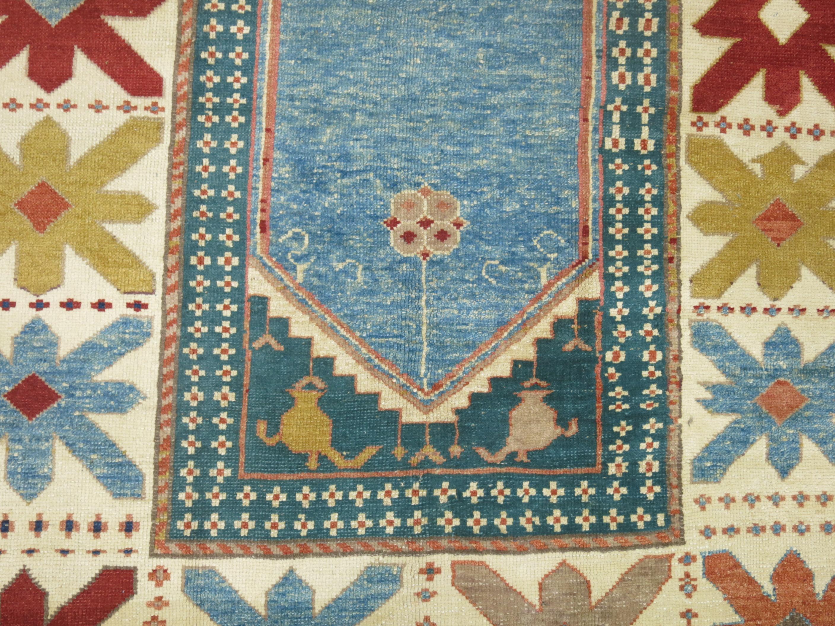 Vintage Blue Turkish Prayer Rug In Good Condition For Sale In New York, NY