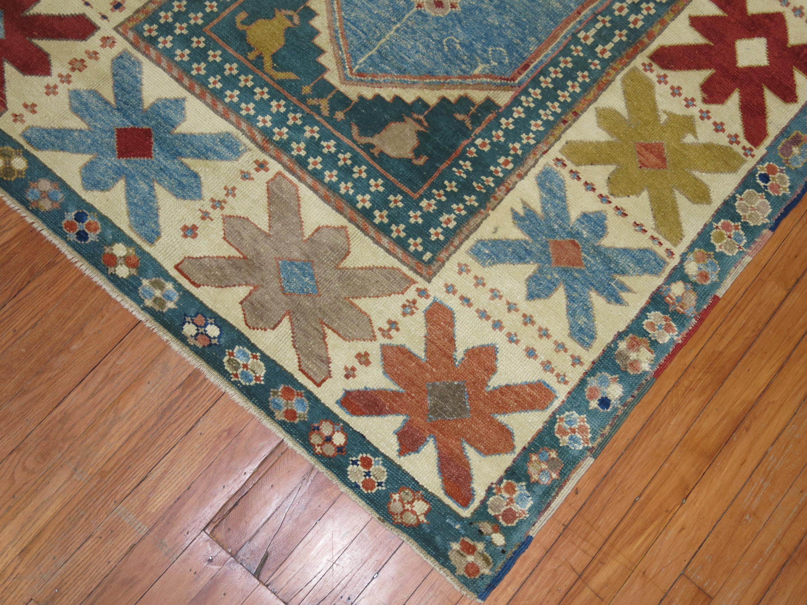 Tapis de prière turc bleu vintage Bon état - En vente à New York, NY