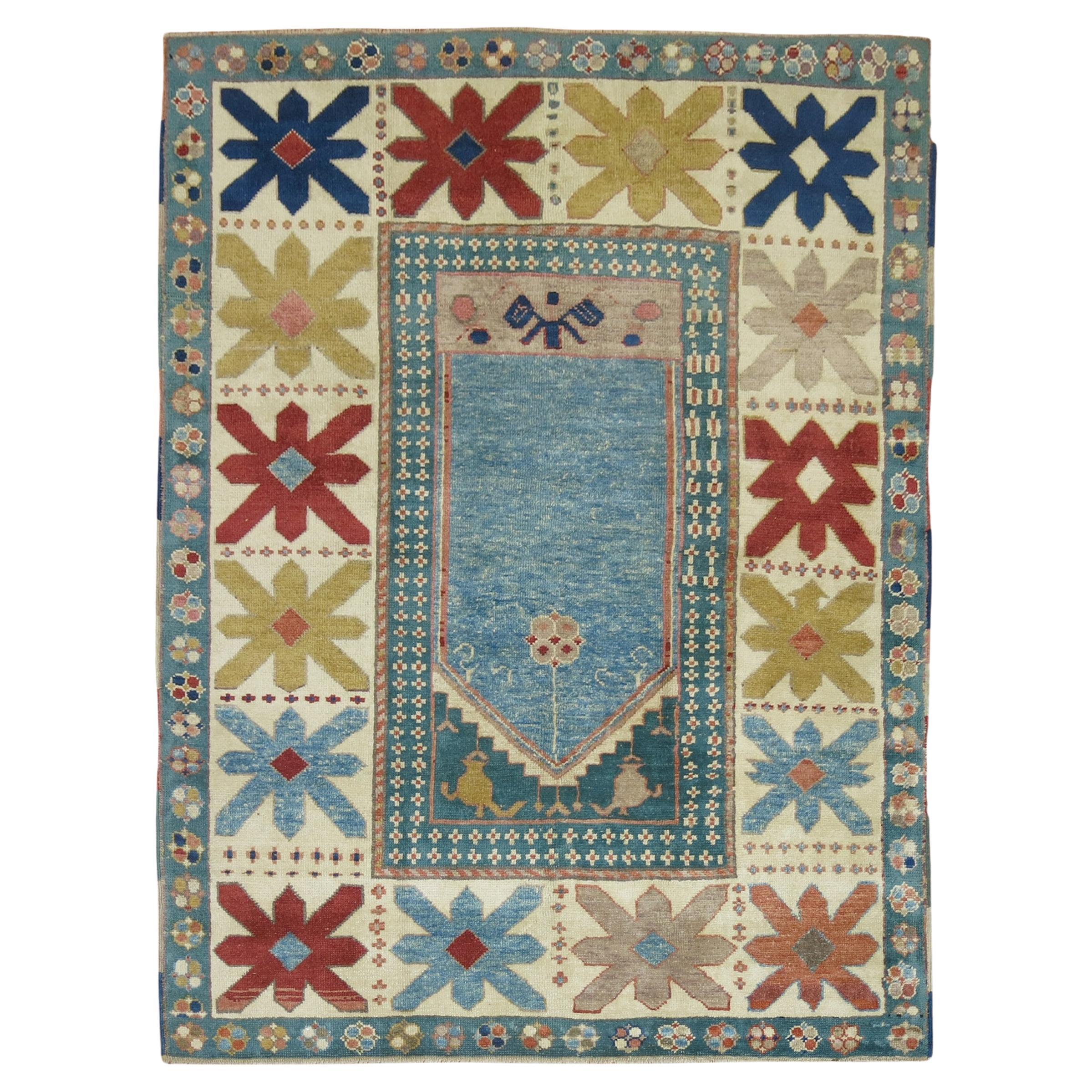 Tapis de prière turc bleu vintage en vente