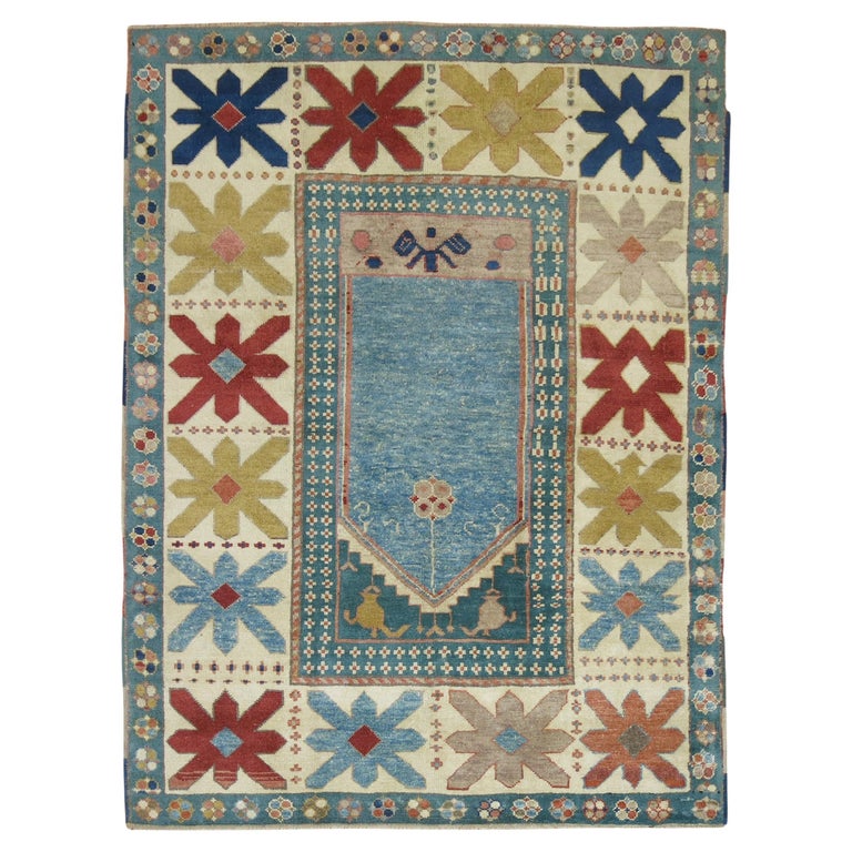Vintage Blue Turkish Prayer Rug For Sale at 1stDibs