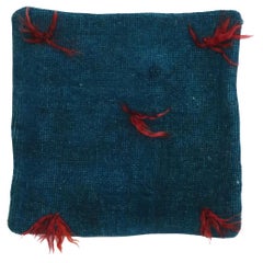 Vintage Blue Turkish Wool Rug Pillow Cover