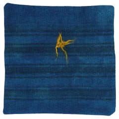 Alfombra de lana turca azul vintage Funda de cojín
