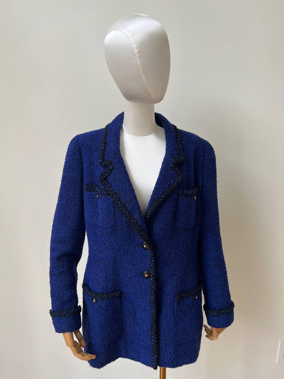 Vintage Blue Tweed Double-breasted Chanel Jacket, 1995 6
