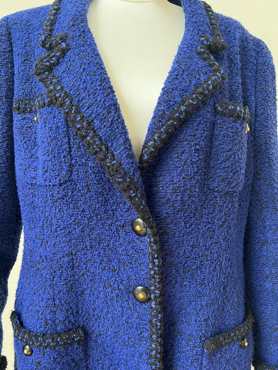 Vintage Blue Tweed Double-breasted Chanel Jacket, 1995 8