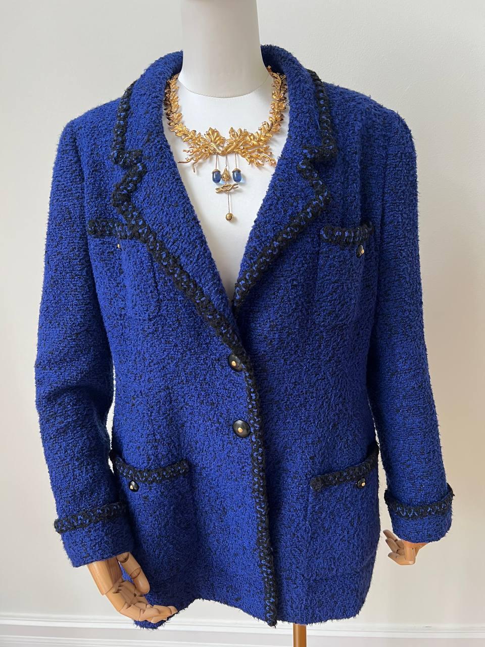 Vintage Blue Tweed Double-breasted Chanel Jacket, 1995 9