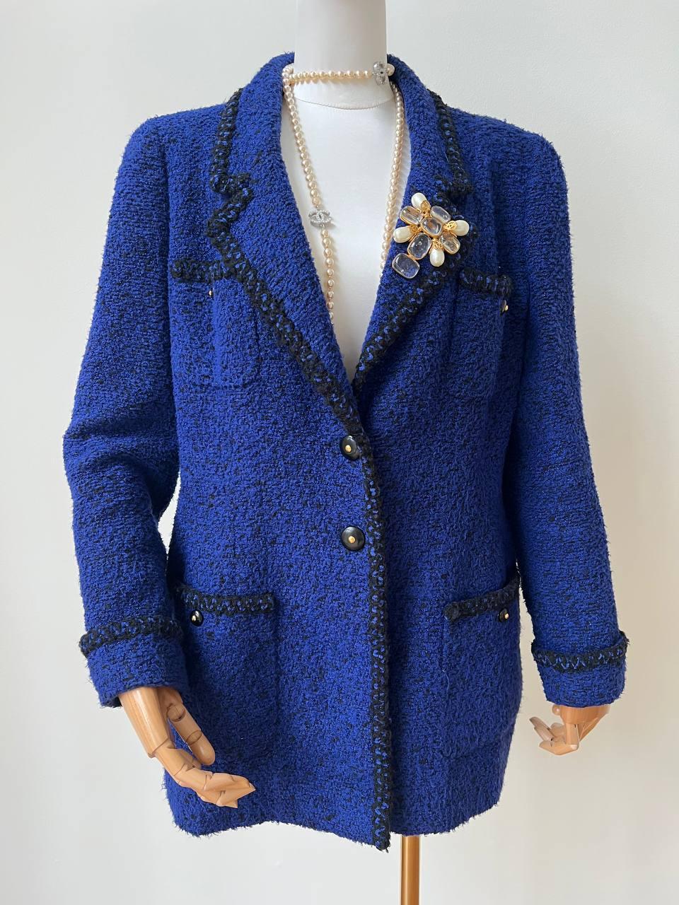 Vintage Blue Tweed Double-breasted Chanel Jacket, 1995 10