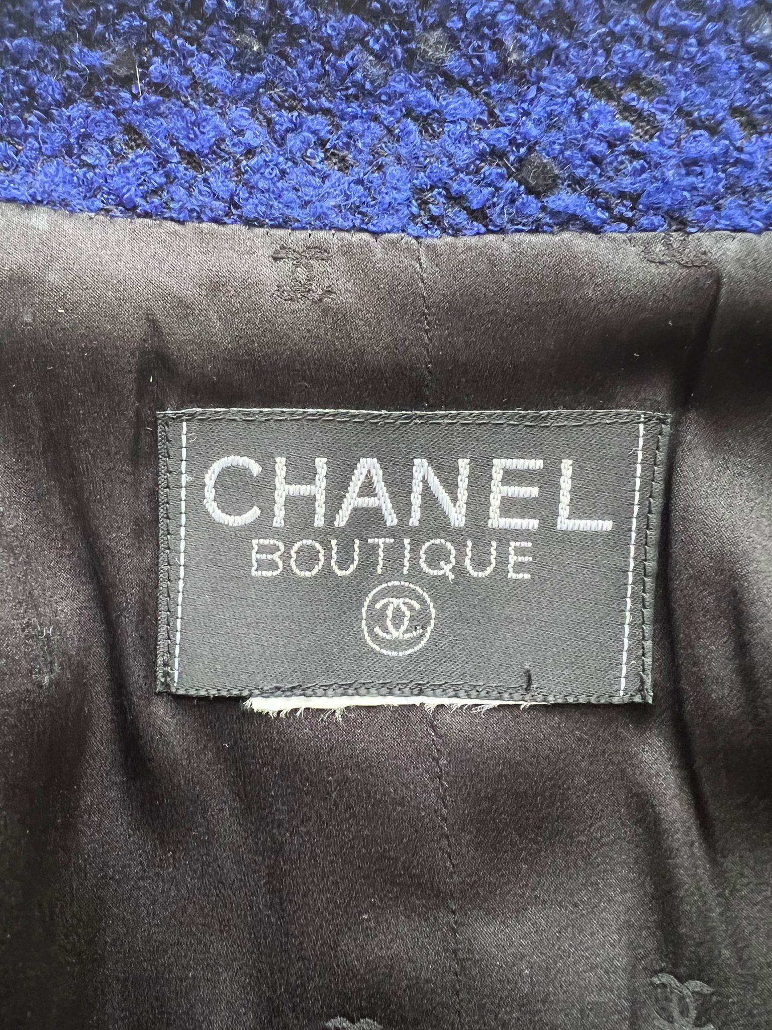 Vintage Blue Tweed Double-breasted Chanel Jacket, 1995 In Good Condition In New York, NY