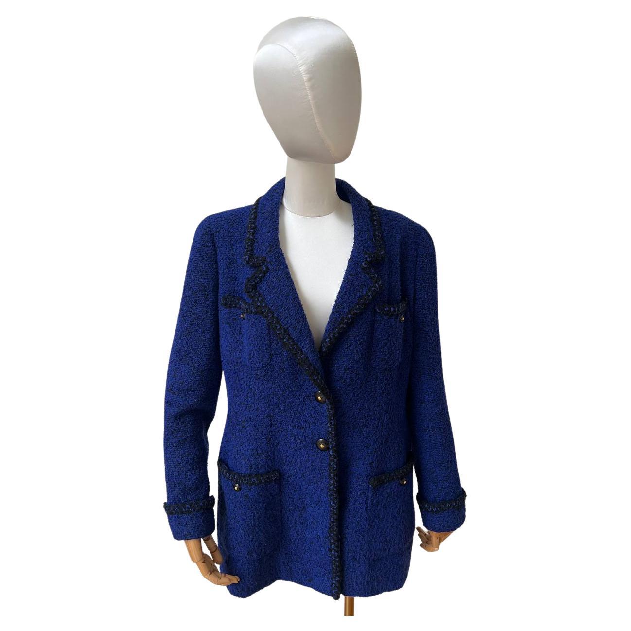 Vintage Blue Tweed Double-breasted Chanel Jacket, 1995