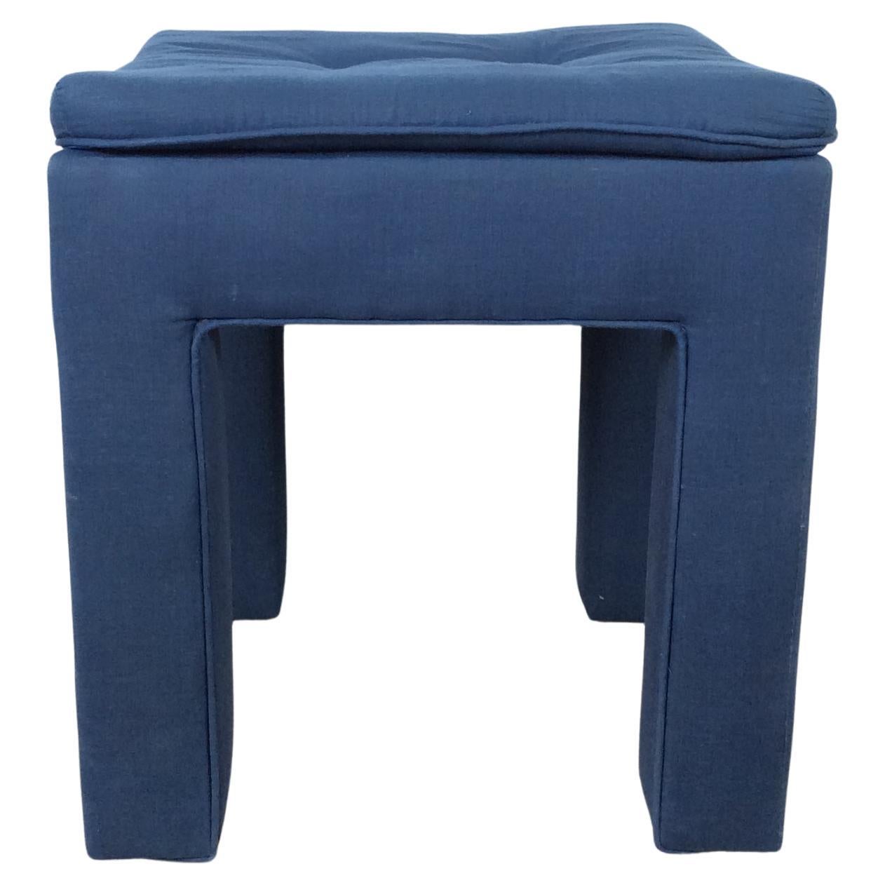 Vintage Blue Upholstered Parsons Style Stool with Tufted Seat