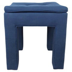 Vintage Blue Upholstered Parsons Style Stool with Tufted Seat