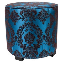 Pouf marocain rond tapissé bleu vintage