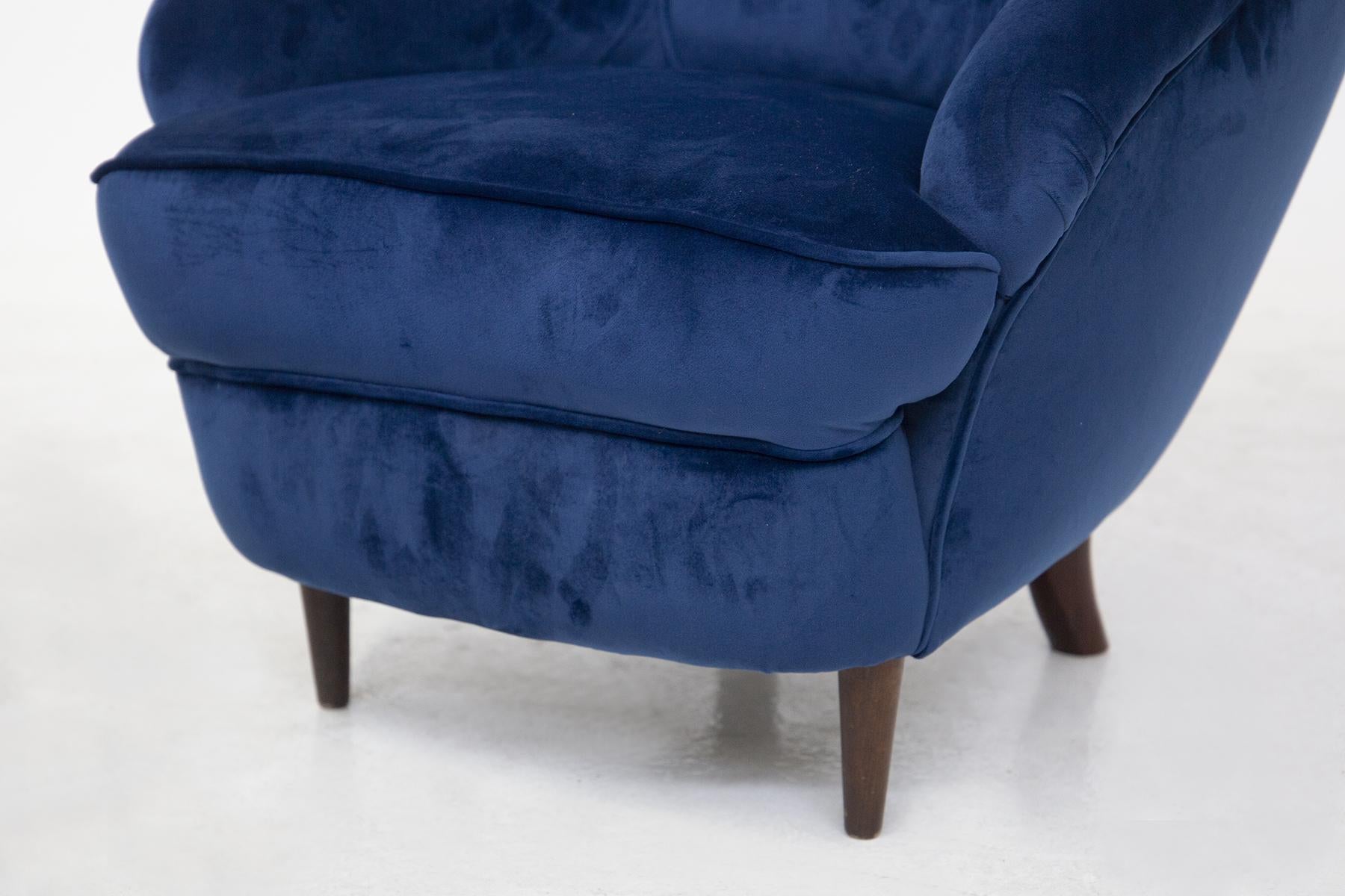 Italian Vintage Blue Velvet Armchairs by Gio Ponti for Casa e Giardino