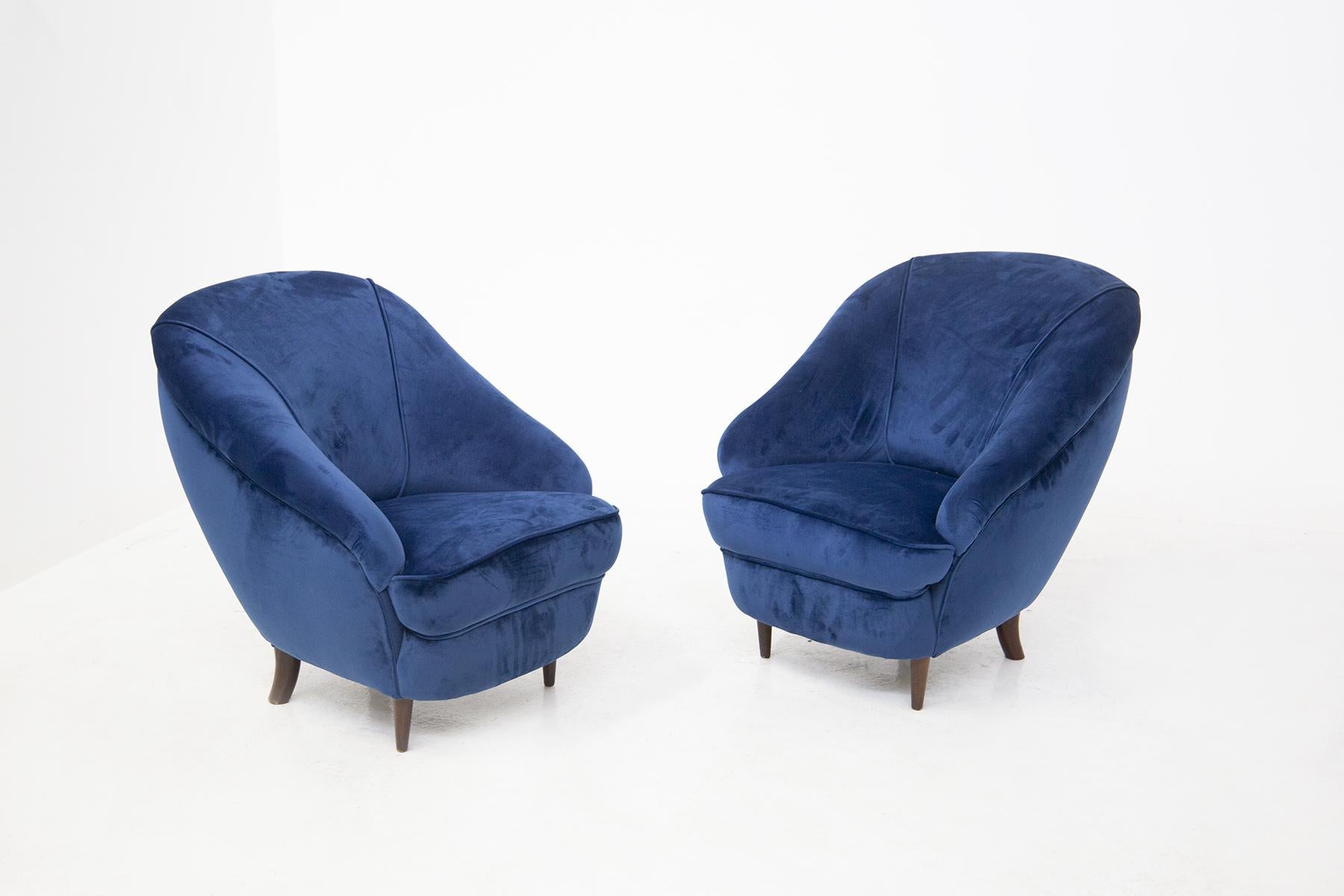 Vintage Blue Velvet Armchairs by Gio Ponti for Casa e Giardino 2