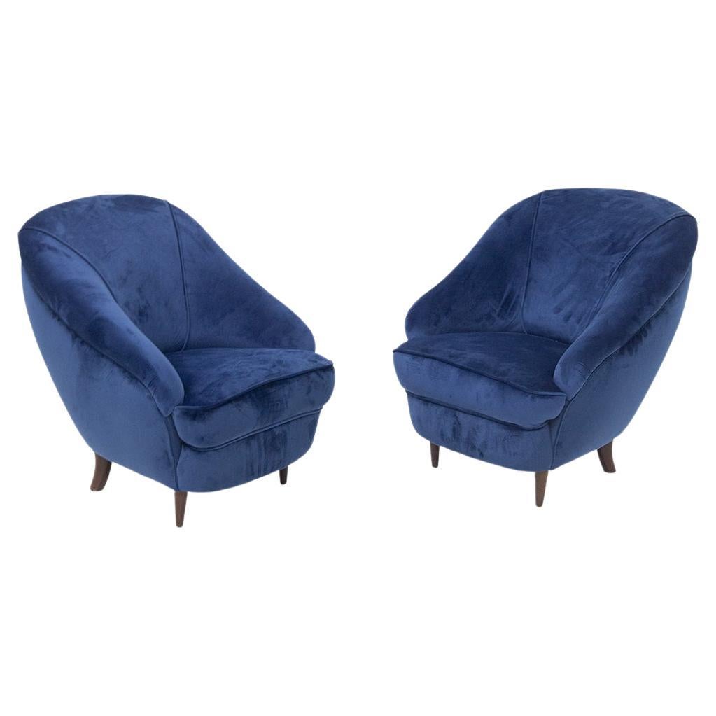 Vintage Blue Velvet Armchairs by Gio Ponti for Casa e Giardino