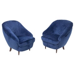Vintage Blue Velvet Armchairs by Gio Ponti for Casa e Giardino