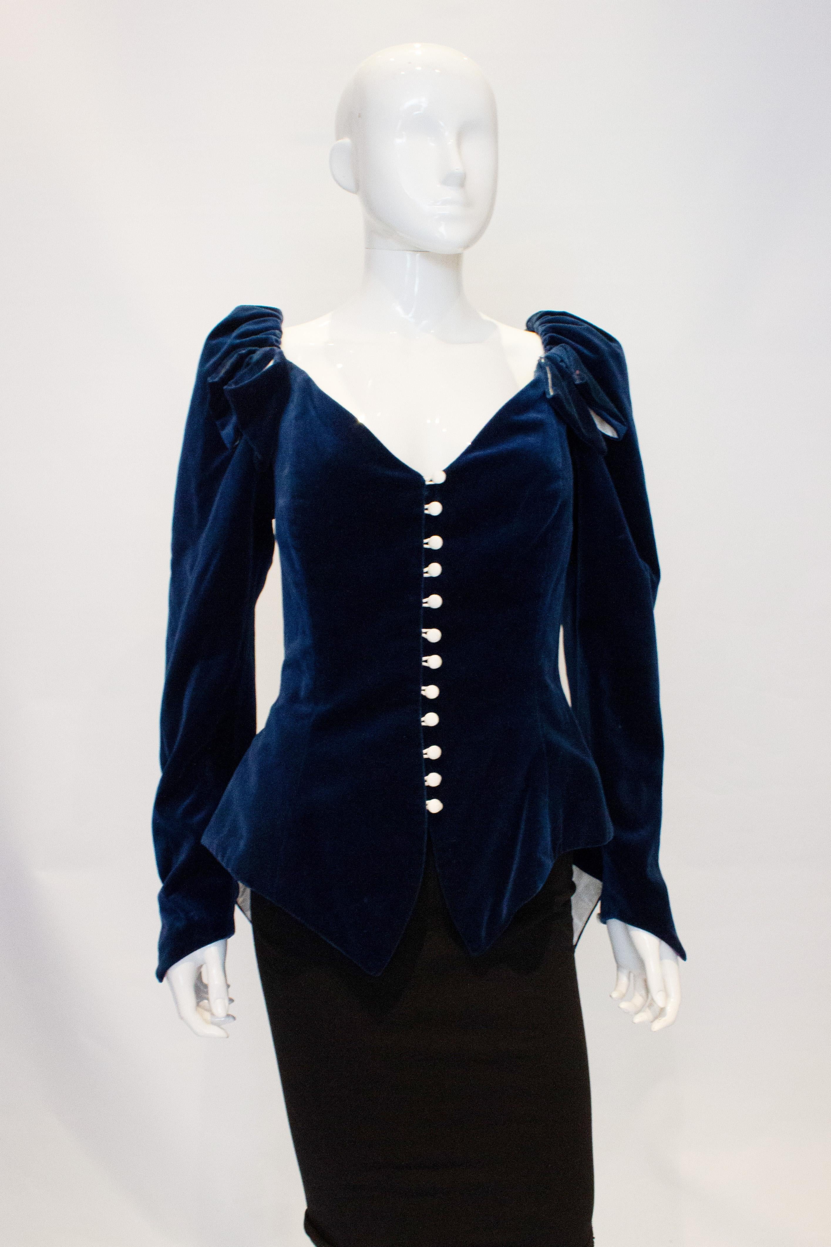 Women's Vintage Blue Velvet Jacket For Sale