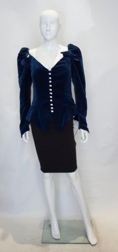 Vintage Blue Velvet Jacket /Top by Renee Joyce