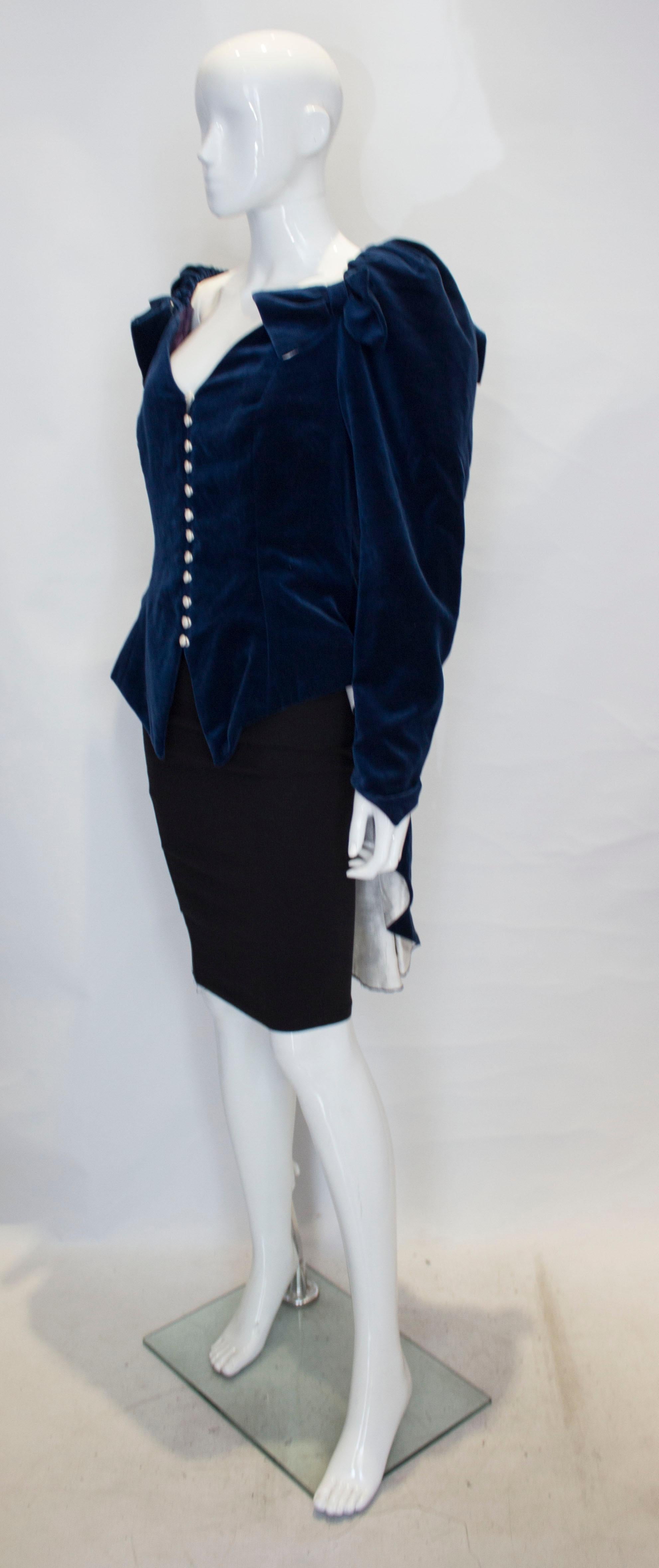 Black Vintage Blue Velvet Jacket /Top by Renee Joyce For Sale