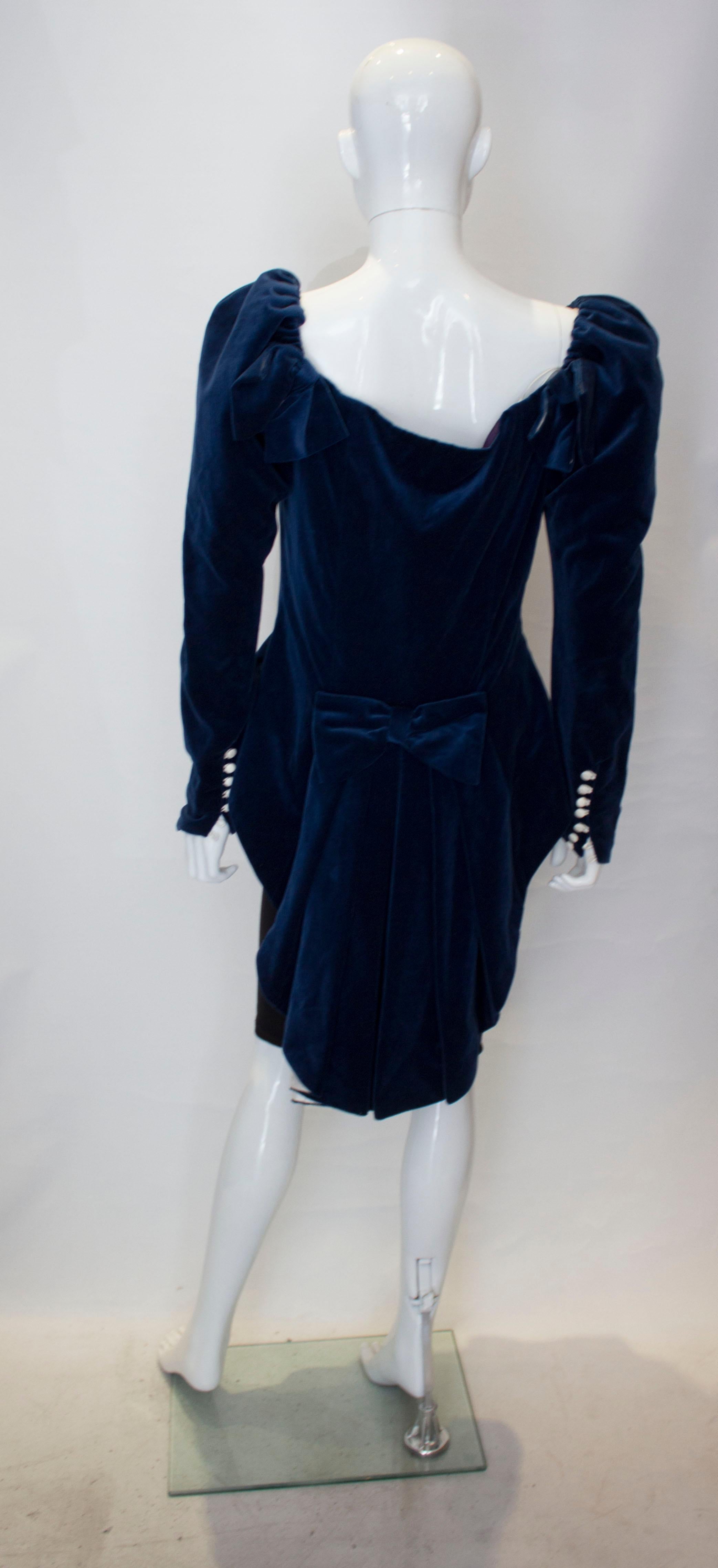 Vintage Blue Velvet Jacket /Top by Renee Joyce For Sale 2