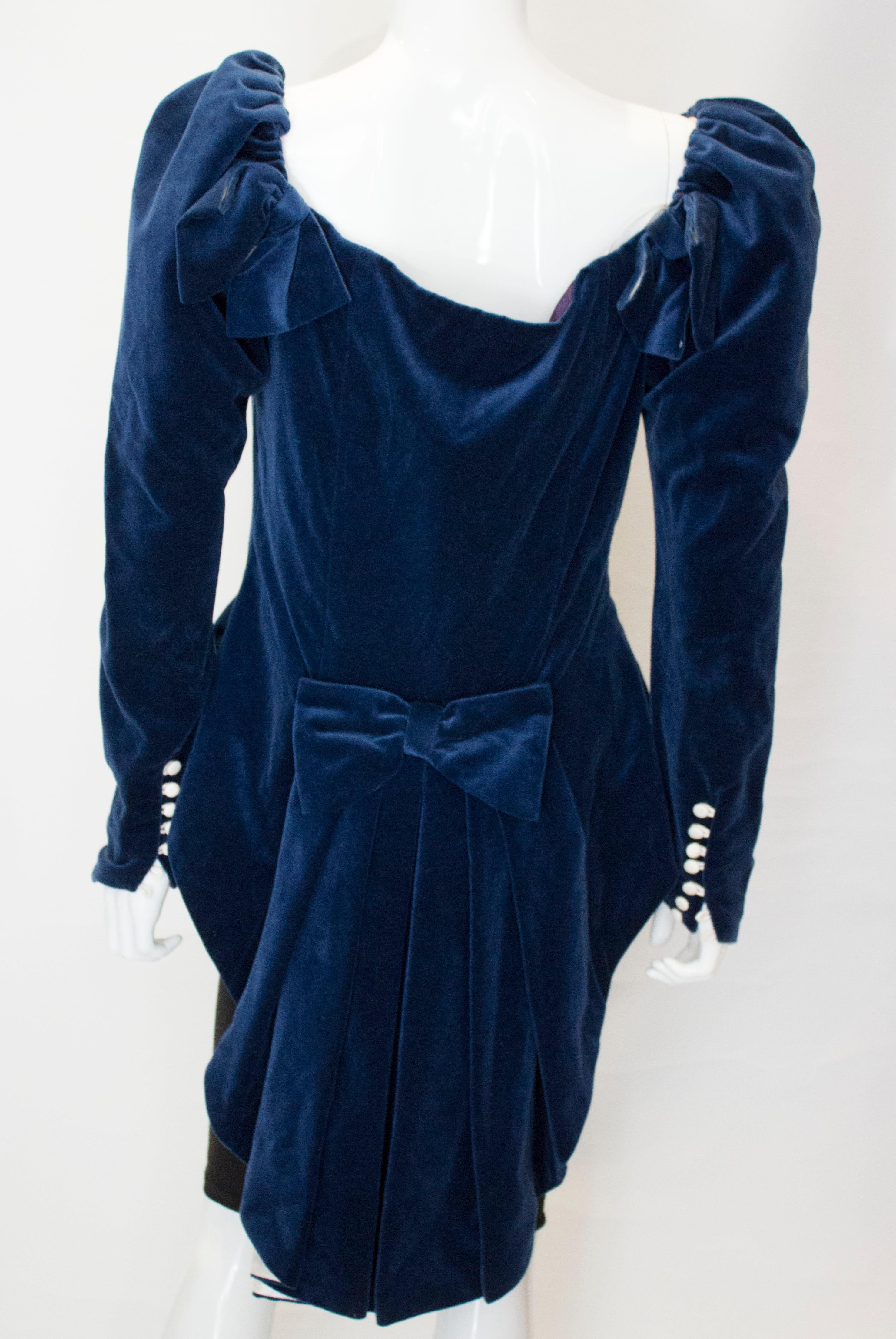 Vintage Blue Velvet Jacket /Top by Renee Joyce For Sale 3