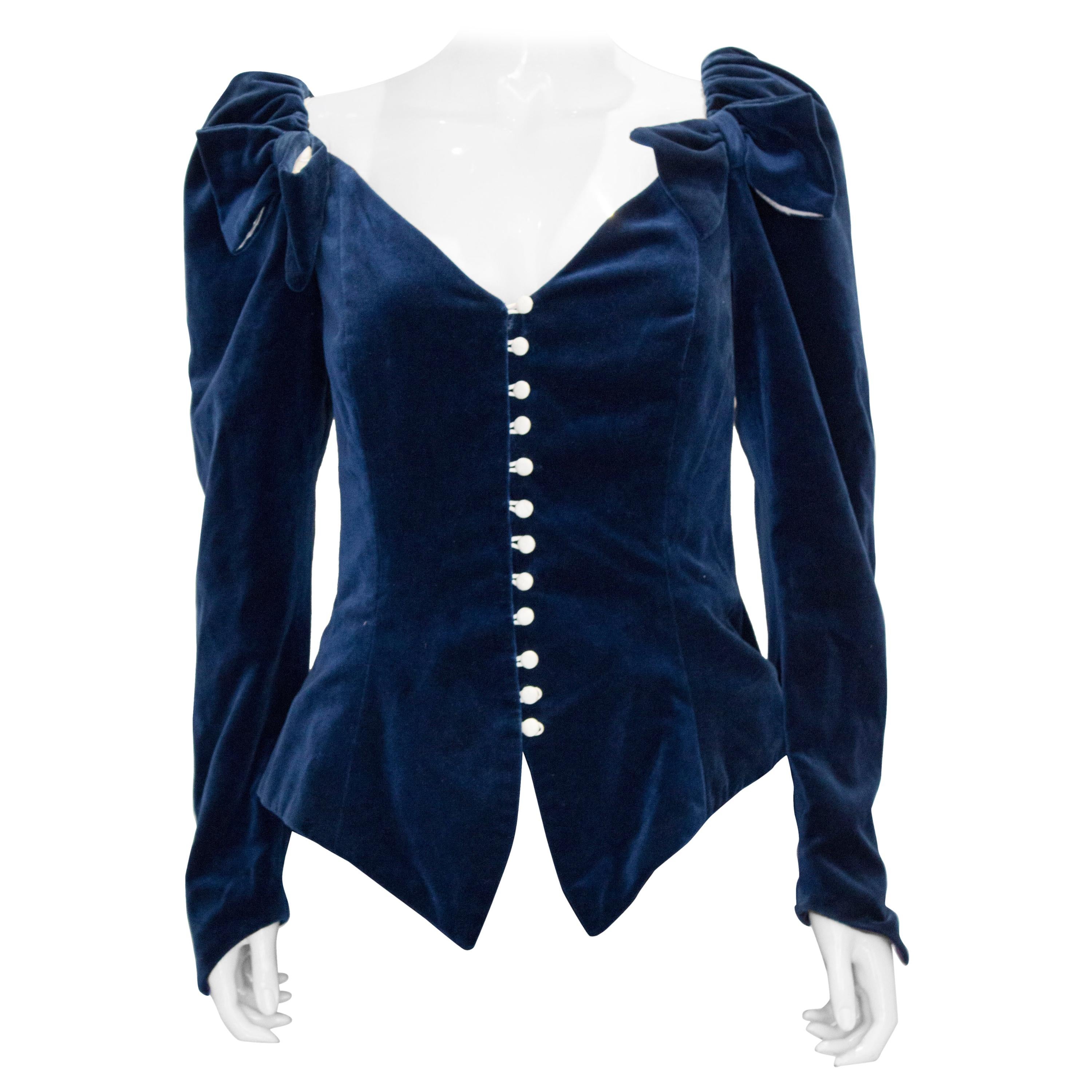 Vintage Blue Velvet Jacket /Top by Renee Joyce For Sale