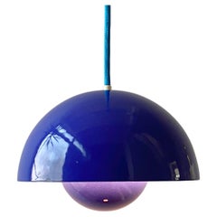 Vintage Blue Verner Panton Enamel Flowerpot Lamp by Louis Poulsen, Denmark