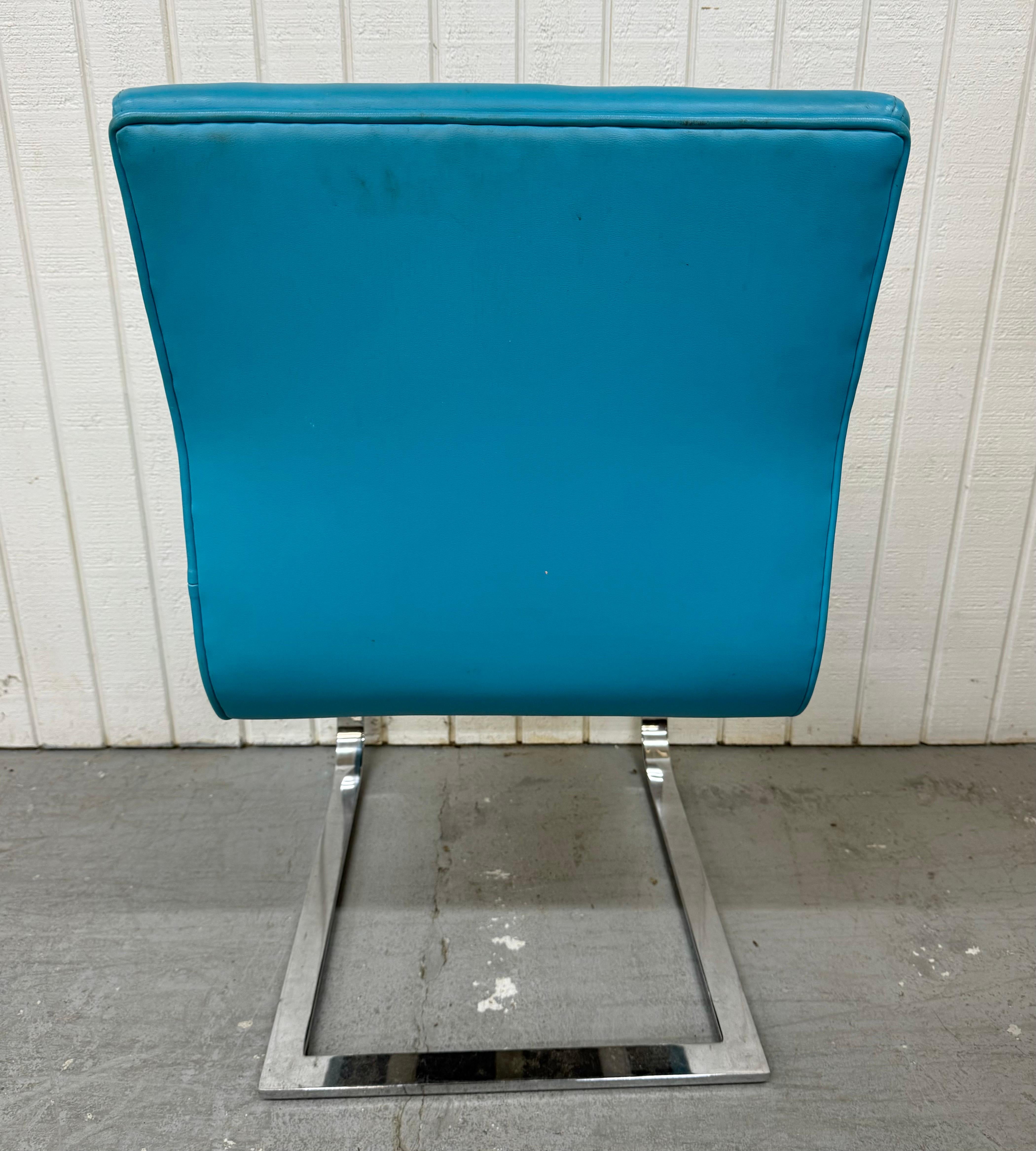 Vintage Blue Vinyl Flat Bar Chrome Dining Chairs - Set of 6 For Sale 4