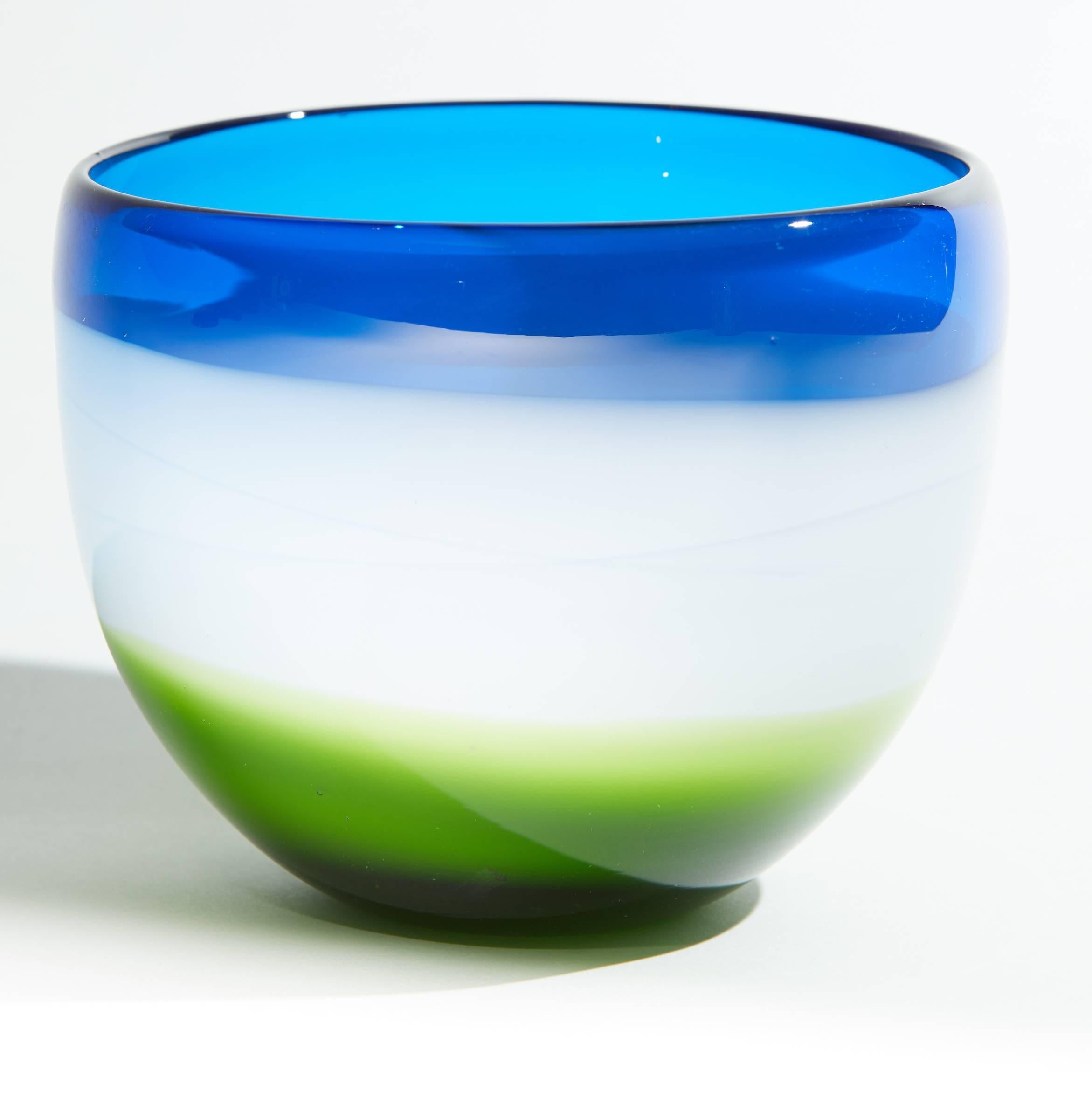 Mid-20th Century Vintage Blue White and Green Murano Glass Bowl For Sale
