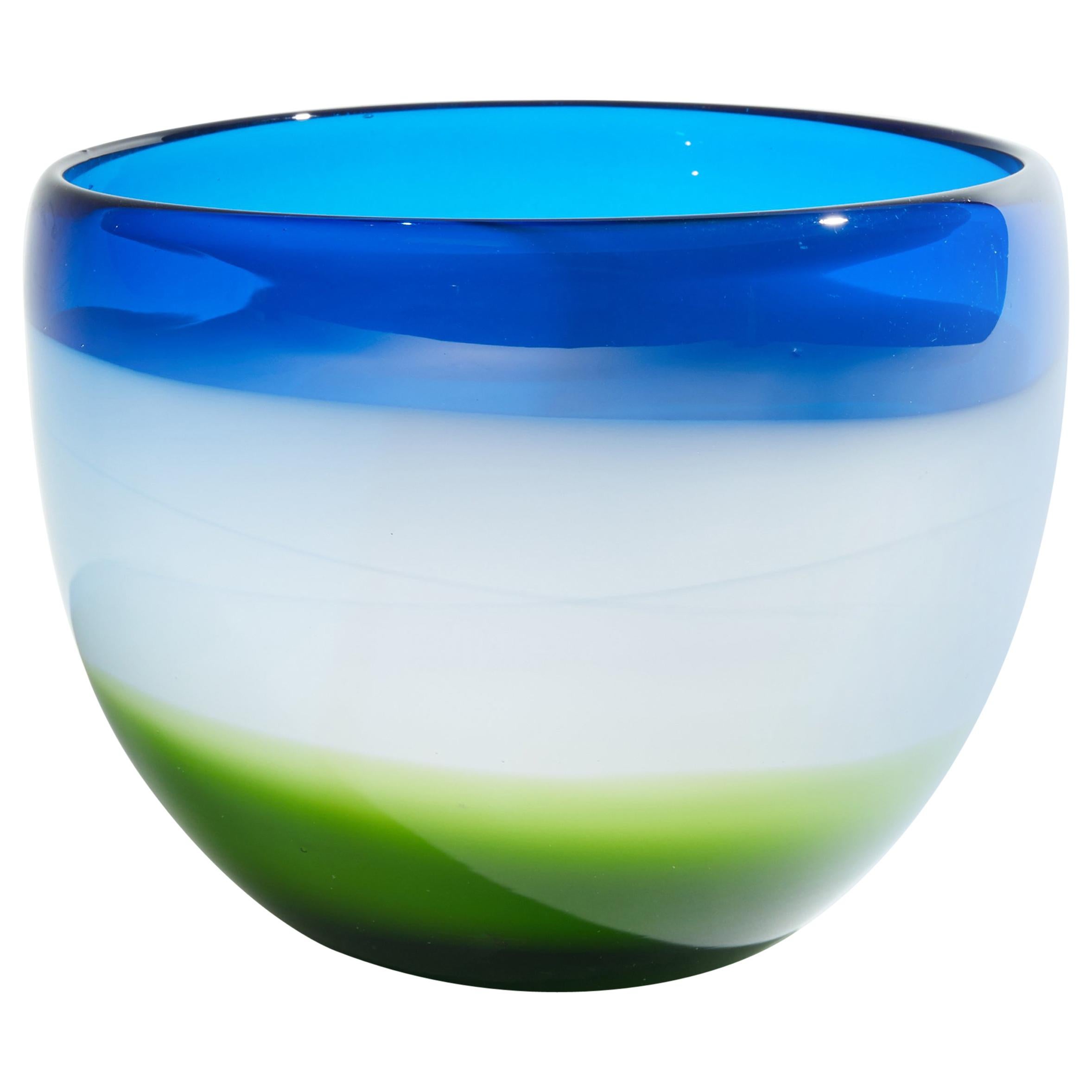 Vieux bol en verre de Murano bleu, blanc et vert