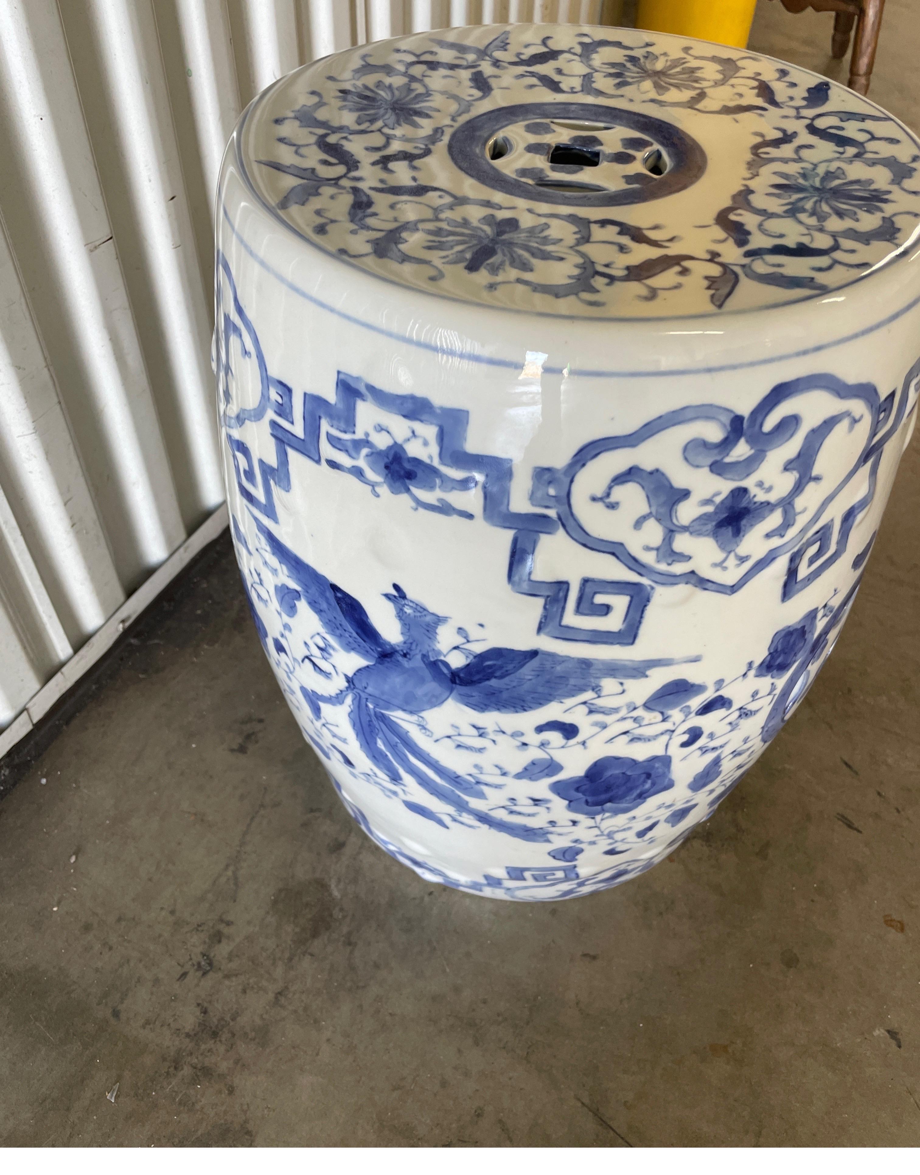 20th Century Vintage Blue & White Chinese Garden Seat For Sale
