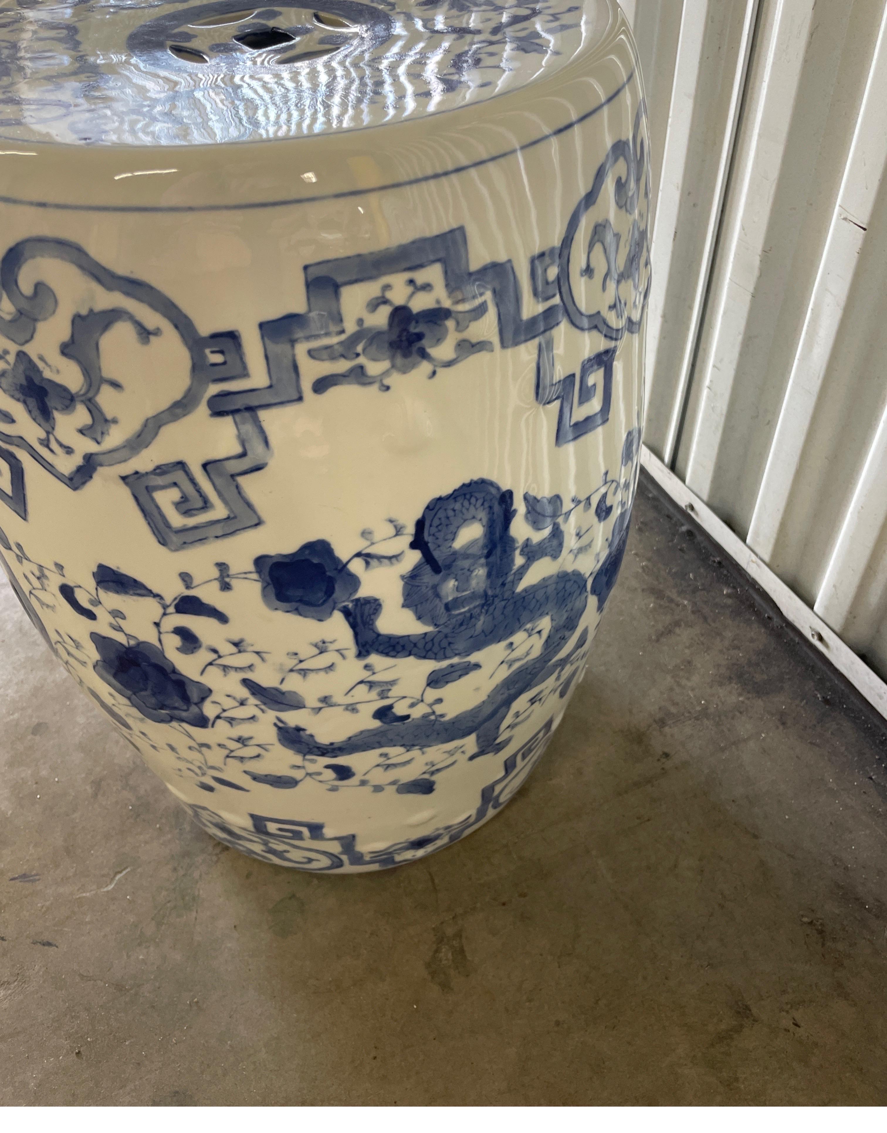 Porcelain Vintage Blue & White Chinese Garden Seat For Sale