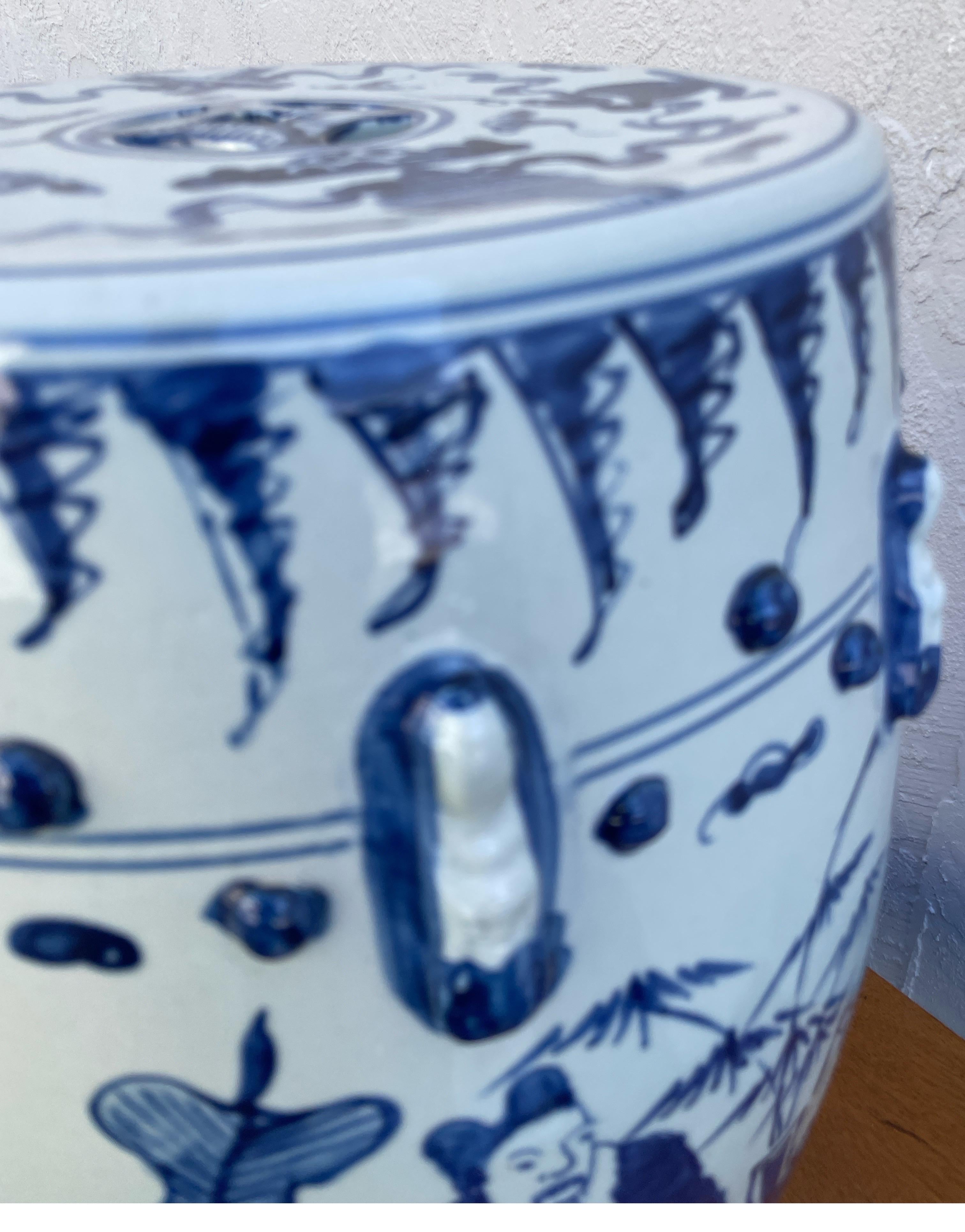 Clay Vintage Blue & White Chinese Garden Seat For Sale