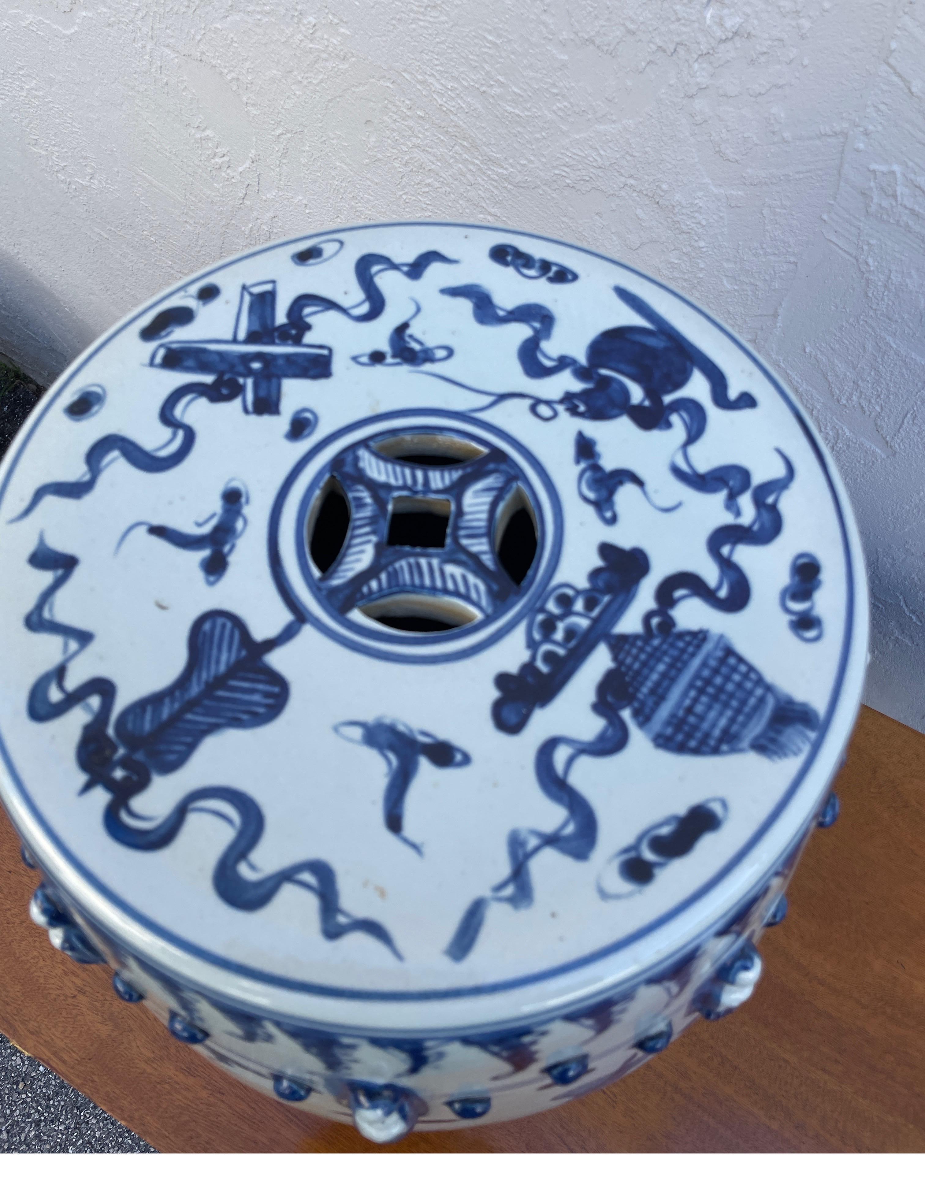 Vintage Blue & White Chinese Garden Seat For Sale 1
