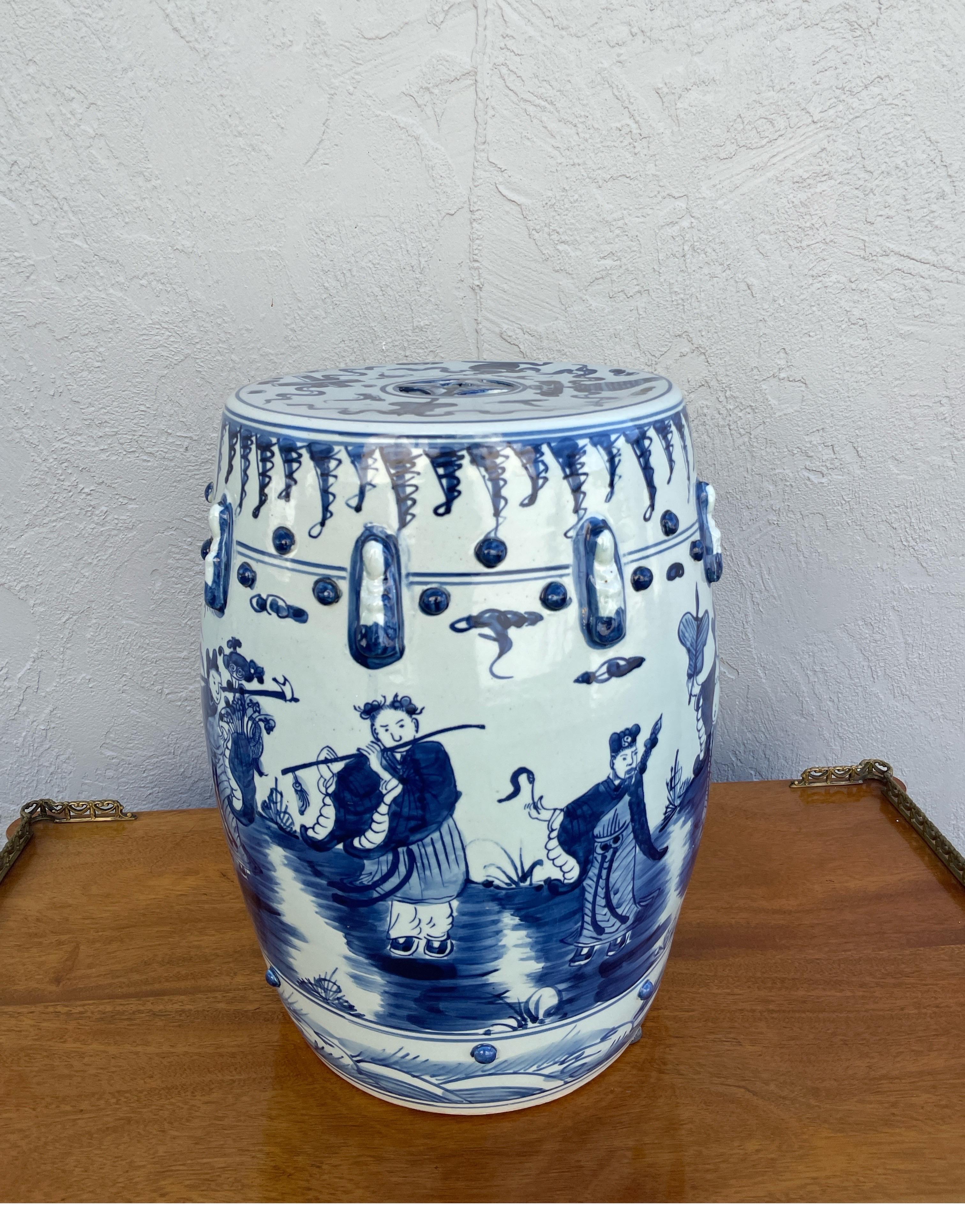 Vintage Blue & White Chinese Garden Seat For Sale 3