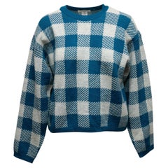 Blauer & Weißer Christian Dior Gingham-Pullover aus Wolle mit Akzenten in Blau & Weiß Größe US M