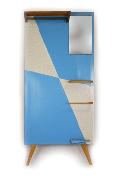 Geometrischer Vintage-Mantelständer in Blau & Weiß von Drevokov Blatna, 1960er Jahre