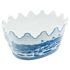 Jardinière ovale vintage bleue et blanche, chinoise, céramique, jardinière décorative
