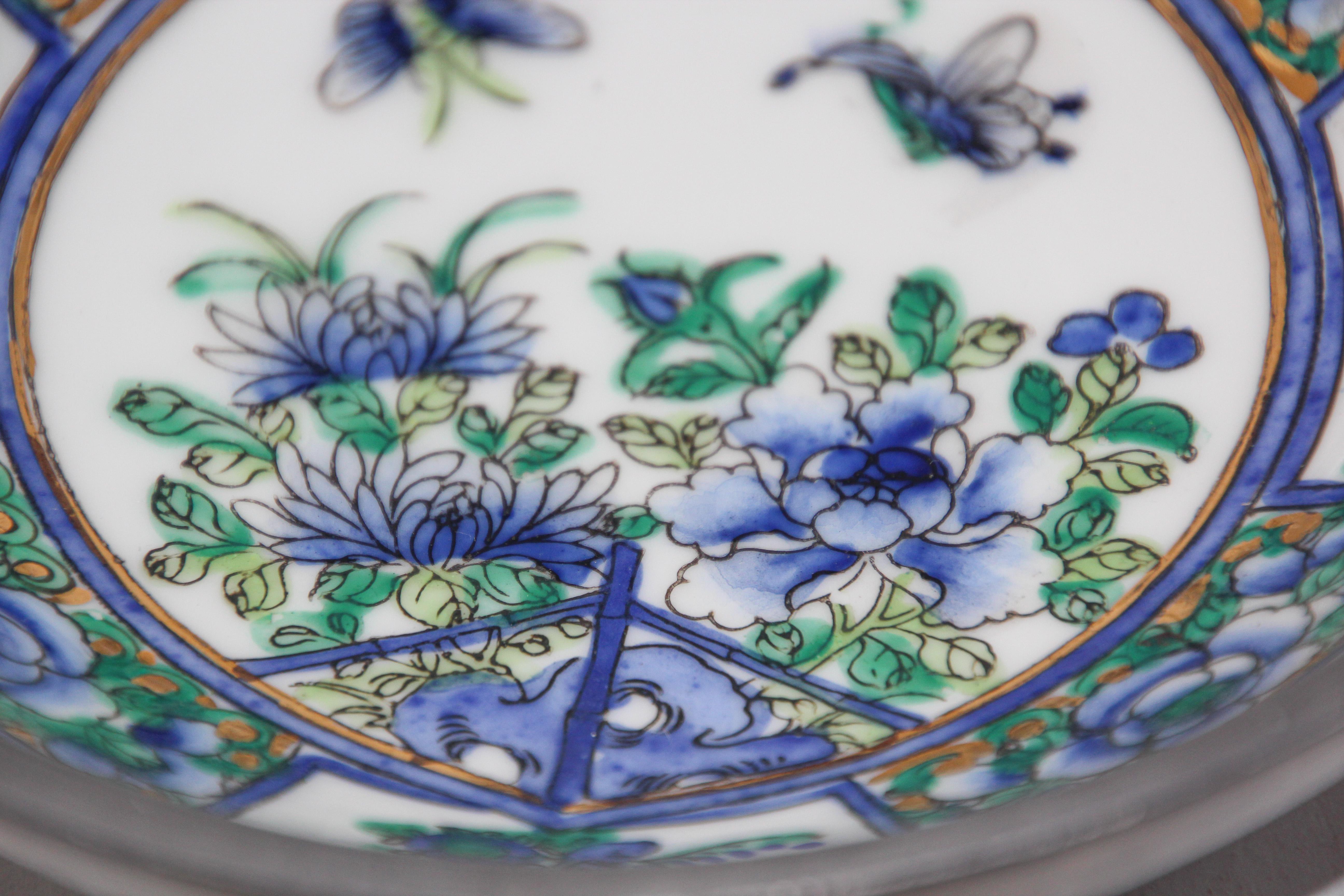 Vintage Blue and White Porcelain Bowl, Catchall Encased in Pewter 4
