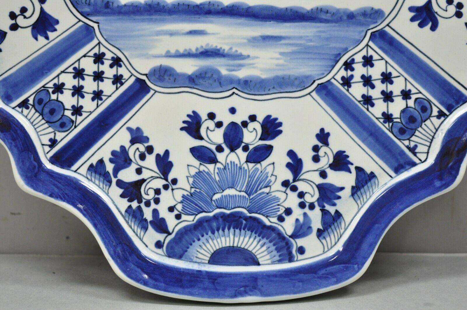 Grand Tour Vintage Blue White Porcelain Delf Style Italian Fisherman Wall Art Charger Plate For Sale